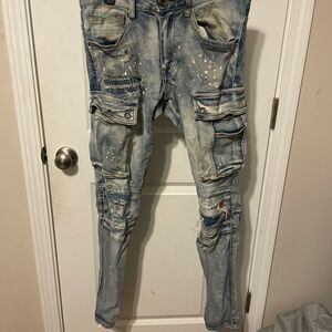 Distressed Blue Cargo Jeans